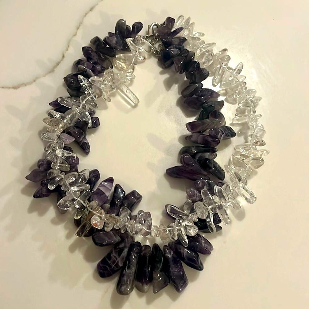 Vintage Amethyst and Clear Quartz layered neck 16”- 18”(extended)